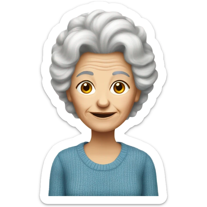 an elderly white woman with a fluffy hairstyle wearing a blue sweater sticker