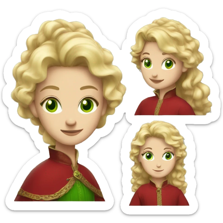 woman with wavy blonde hair, green eyes and red medieval dress  sticker