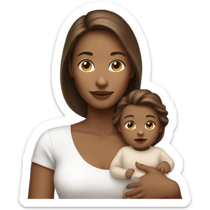A white skinned mother with brown hair holding her white skin and brown hair baby girl sticker