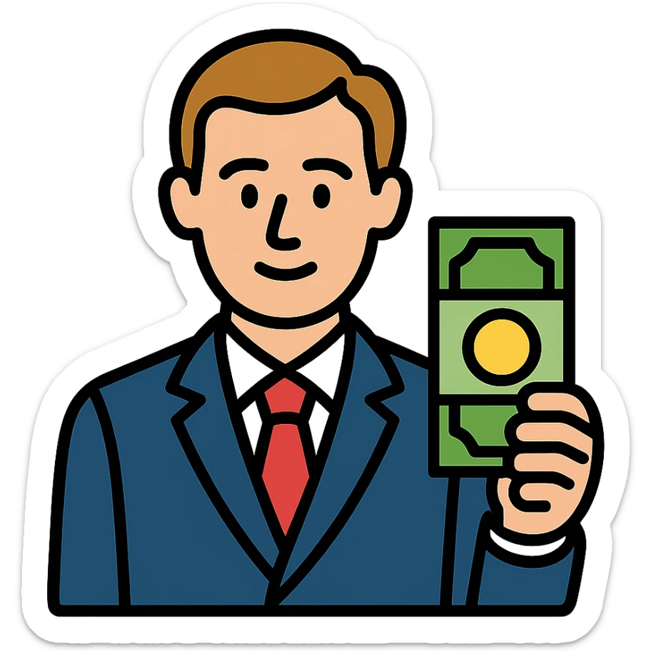 Nikolai Astrup, Norwegian politician, holding a pack of money in his hand sticker