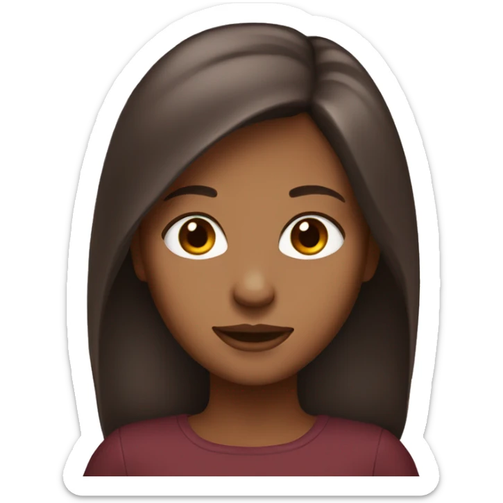 Emoji girl with tan skin brown eyes  and dark red hair layers sticker