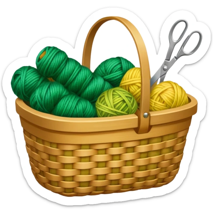 A tidy basket with neatly arranged green and yellow skeins and scissors. sticker