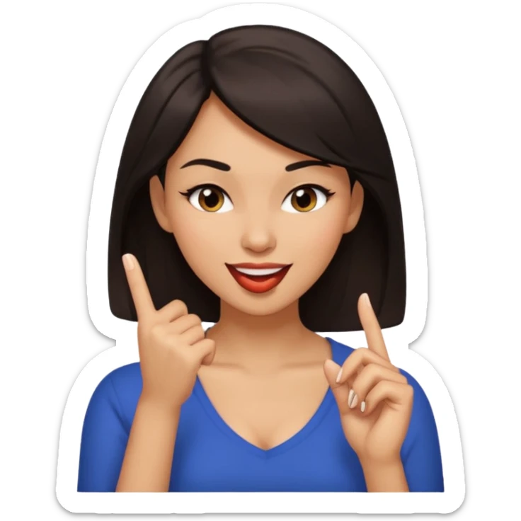 black slighty browin hair light brown skin woman, flirtatious gesture, biting her finger and winking emoji sticker