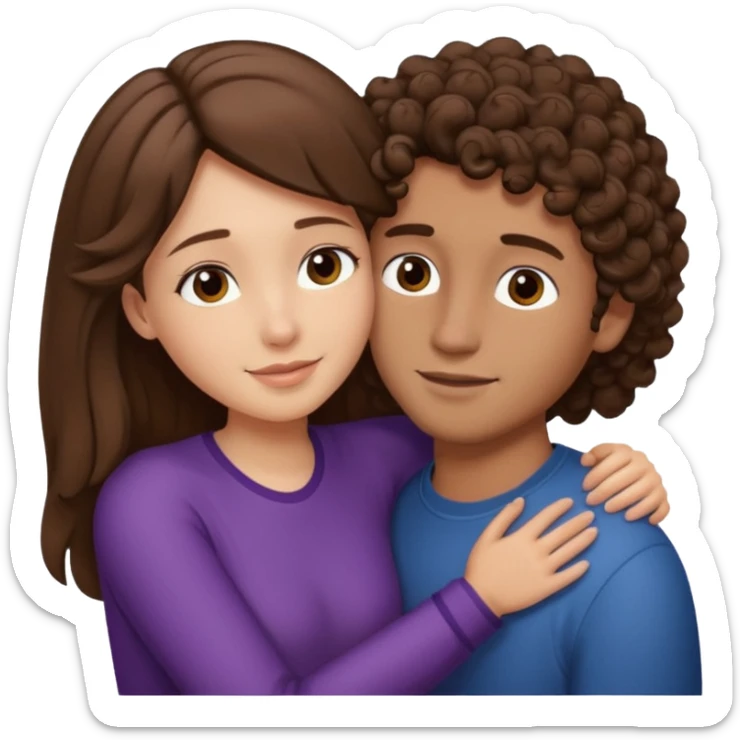 Girl with long straight brown hair hugging a guy with short curly brown hair sticker