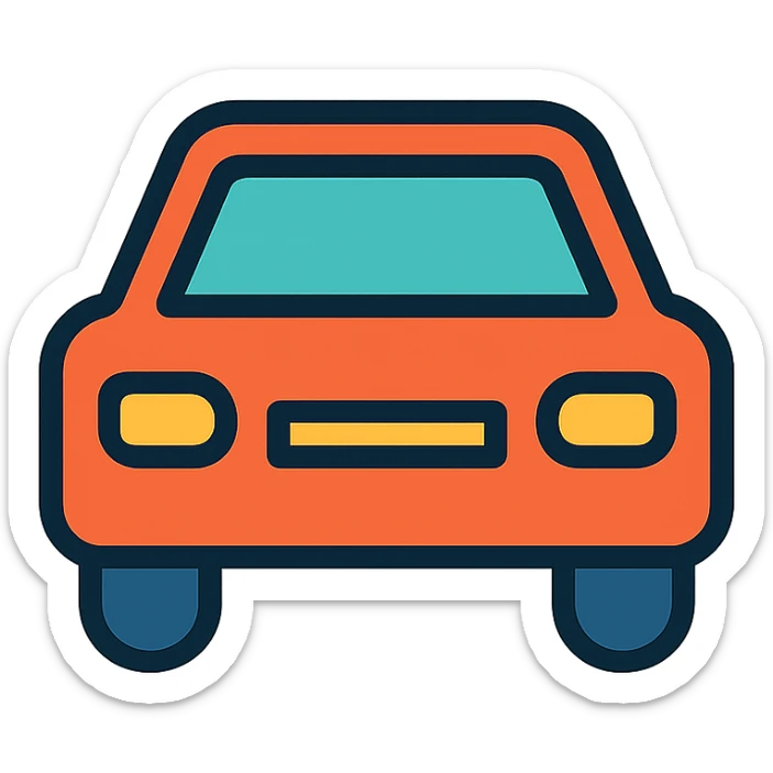 car, lineal color outlined icon style, black outlines with color fill, modern, friendly sticker