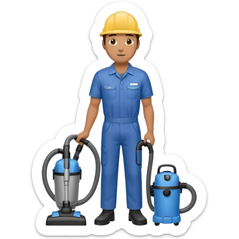 técnico de limpieza hombre sujetando una aspiradora de agua (medio cuerpo) sticker