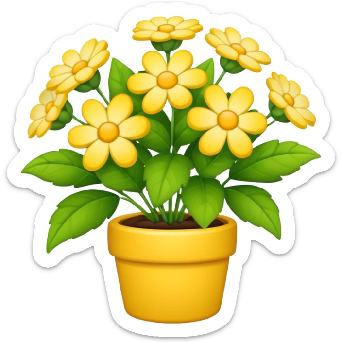 Vibranium shrub  in emoji format. I bunch of yellow whitish flowers with green leaves behind. Minimalistic. sticker