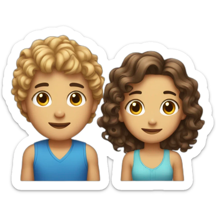short hair boy with long hair girl with curly dog sticker
