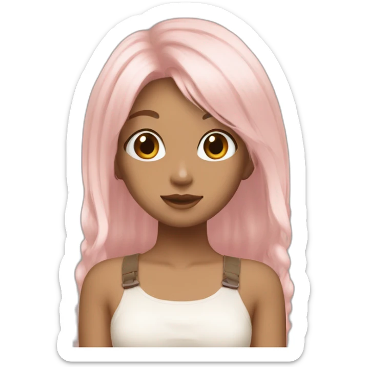 Cute girl aesthetic with light pink hairs and light brown top with white pants standing  sticker