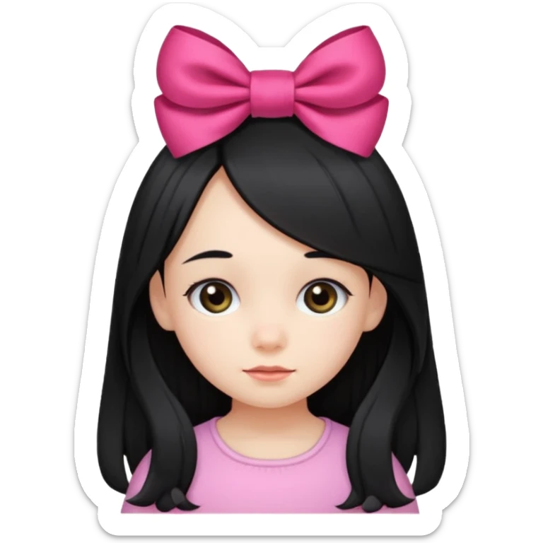 little girl with ribbon hairclip, long black hair sticker