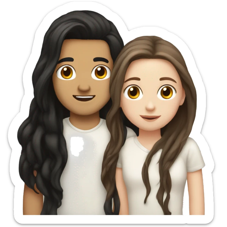 white girl black long hair kissing a white boy with brown hair sticker