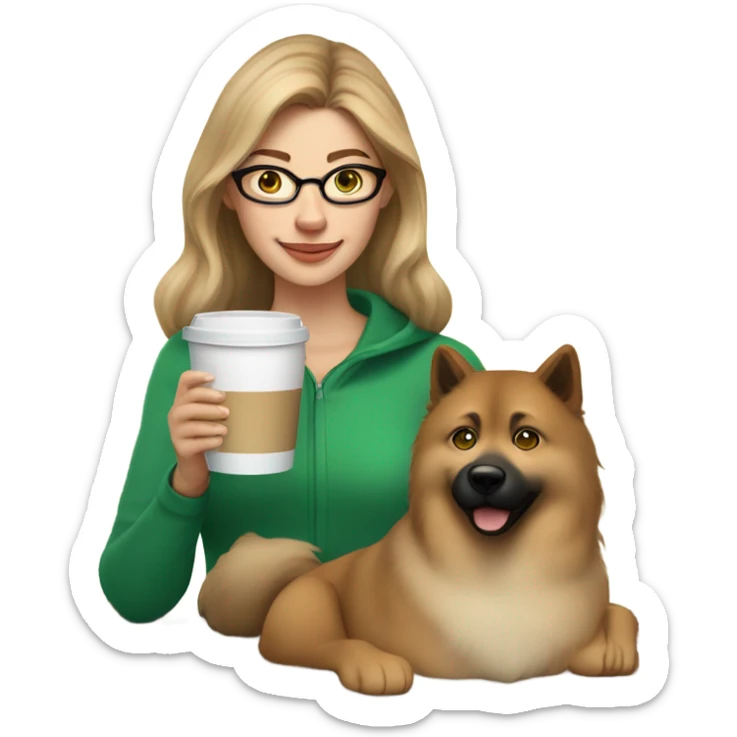 Brown light hair woman aux Green eyes with glasses Green eyes and Coffee with milk  eurasier dog  sticker