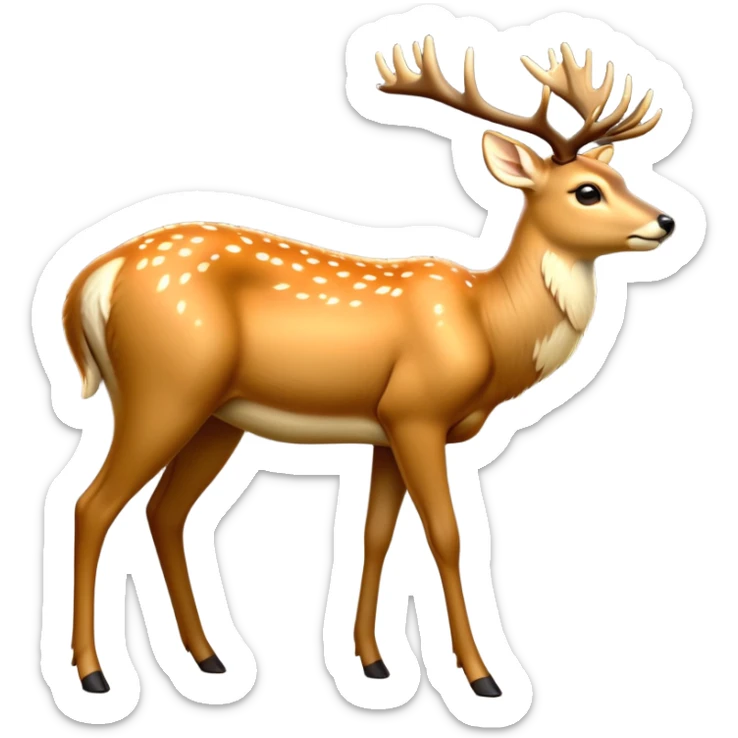 cinematic-[deer]-realistic-full-body-standing on all fours-emoji,-tail-tucked-close,-head-tilted-dramatically,-sleek-[fawn]-fur,-simplified-yet-realistic-focused-features,-highly-detailed,-glowing-with-an-almost-sarcastic-glow big antlers sticker