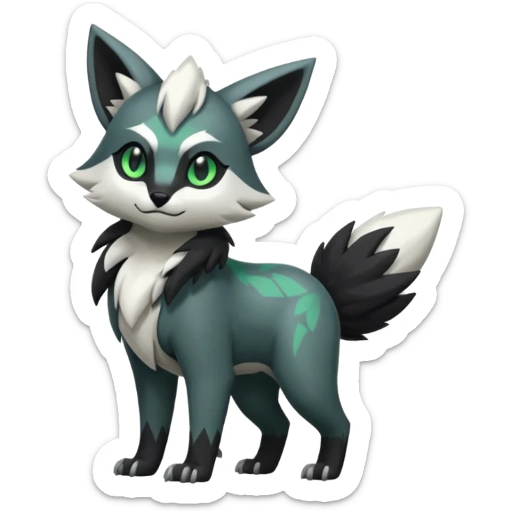 Shiny black with white, grey and green Linoone-Absol-Zorua-Trico-Hybrid (Full body) sticker
