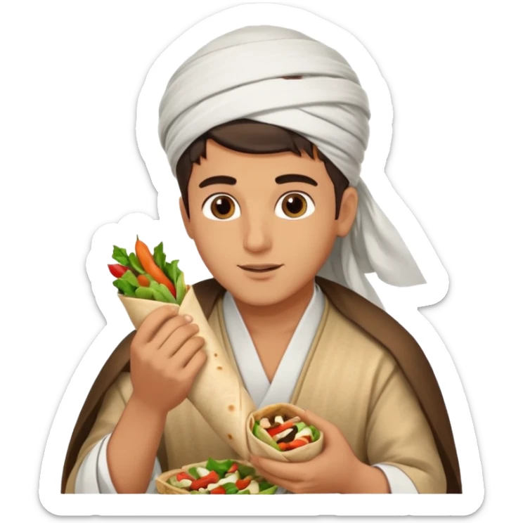 young Lebanese male in traditional arabic outfit eating sharwama sticker