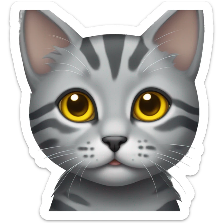 gray kitten with dark gray stripes and yellow eyes of the Scottish breed sticker
