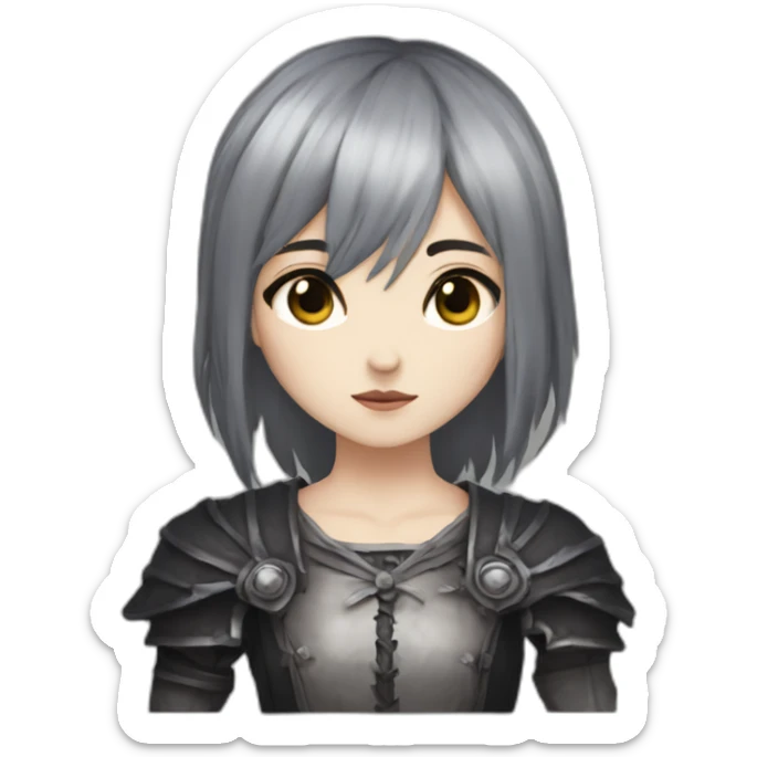 goth,girl,ash color hair,dark-souls,long,adorable,thin face,reddish eyes sticker