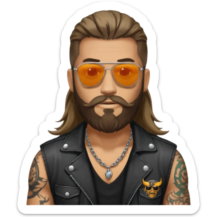 biker gang with sunglass and rugged guy bearded long hair in tatoots sticker