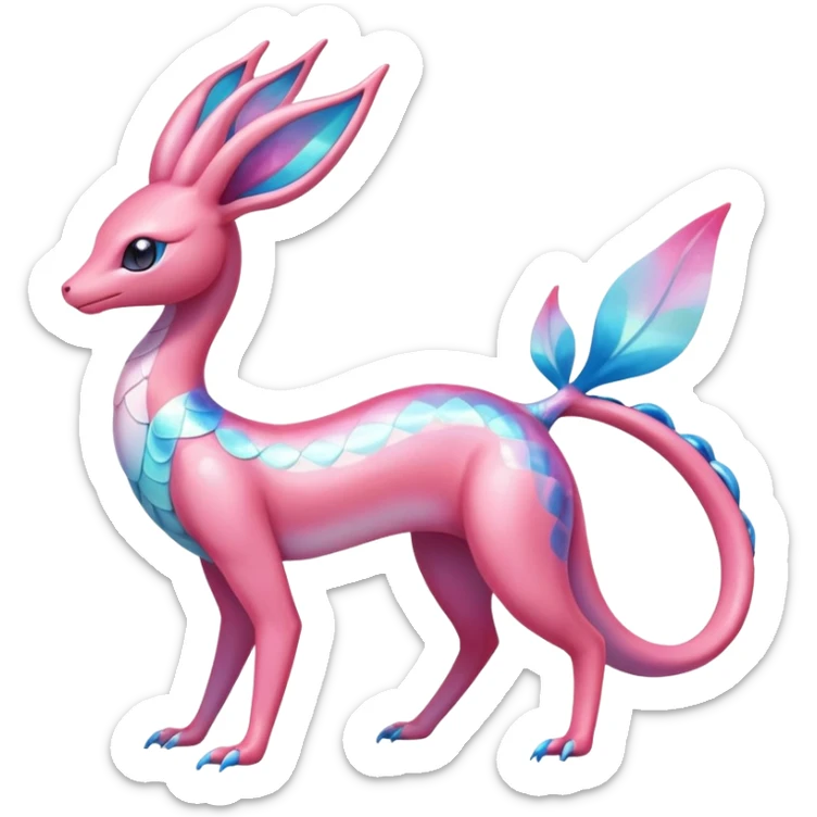Colorful Iridescent Exotic Amaura-Salazzle-Aurorus-Sylveon-Fakémon-hybrid-creature (full body)  sticker