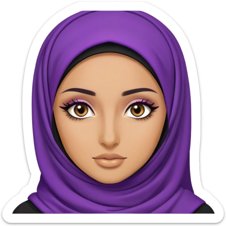purple hijabi baddie,pretty, brown eyes, makeup, black eyeliner, long hair sticker