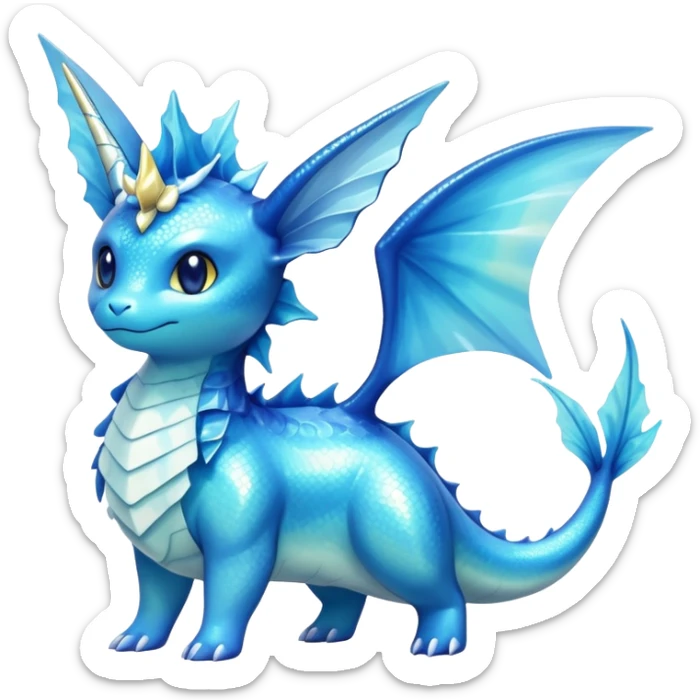 Shiny Exotic Colorful Ethereal Sparkly Vaporeon-Lapras-Amaura-Aurorus-Fakémon-hybrid-creature (full body)  sticker