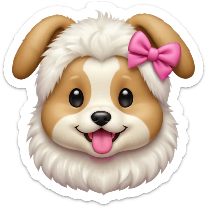 This puppy HEAD 🐶 with a pink bow and tongue out, please in apple ios emoji stylem sticker