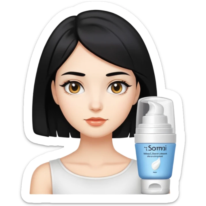 Girl with short hair Short shoulder-length black hair with face cream applied  sticker