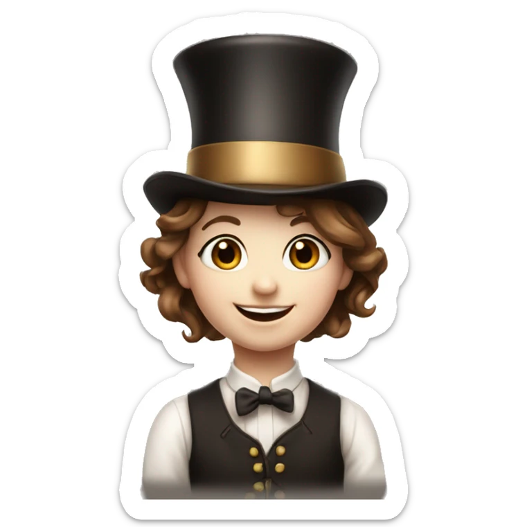 happy white little girl - brown hair- magician- top hat sticker