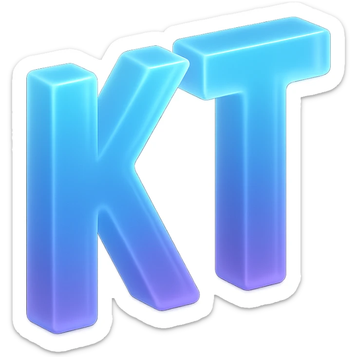 the letters KT with a fancy colorful gradient for the color with blue and purple, make it flat sticker