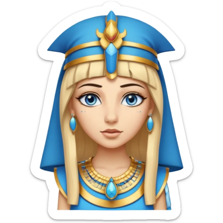 Cleopatra vestita da faraone con il cappello da faraone ma con gli occhi azzurri e i capelli lunghi biondi non troppo chiari sticker