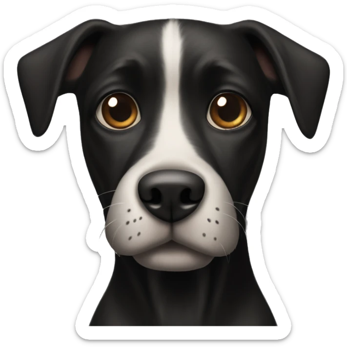  black dog, body black, black head, paw white and chest white, big brown eyes realistic sticker