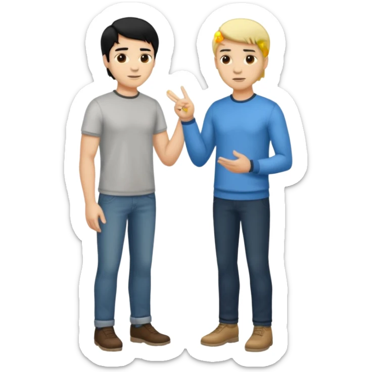 light skin black hair man  talking with a light skin and blonde hair man full body sticker