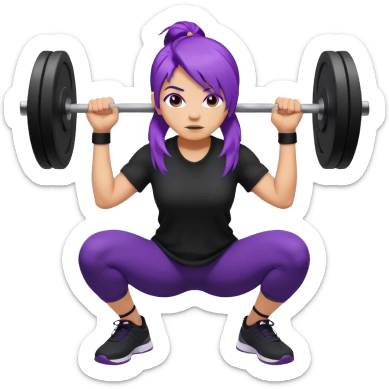 Cabelo roxo fazendo agachamento com uma blusa grande preto sticker