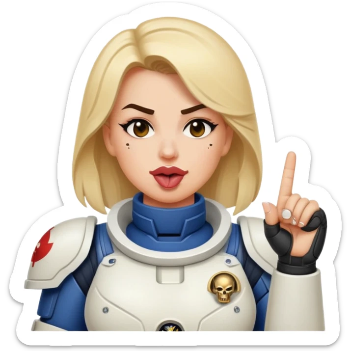 woman space marine crossed out middle finger and face with tongue out wink eye sticker