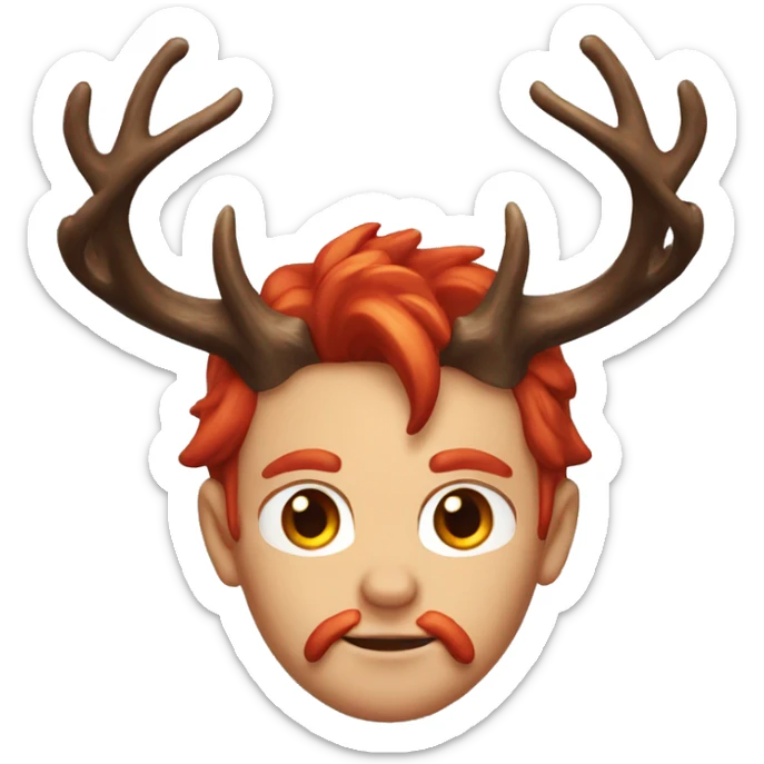 a demon with red hair and black highlights at the end with deer antlers on his head sticker
