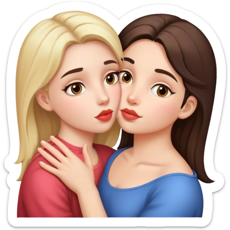 Girl holding girl face and kissing them on cheek sticker