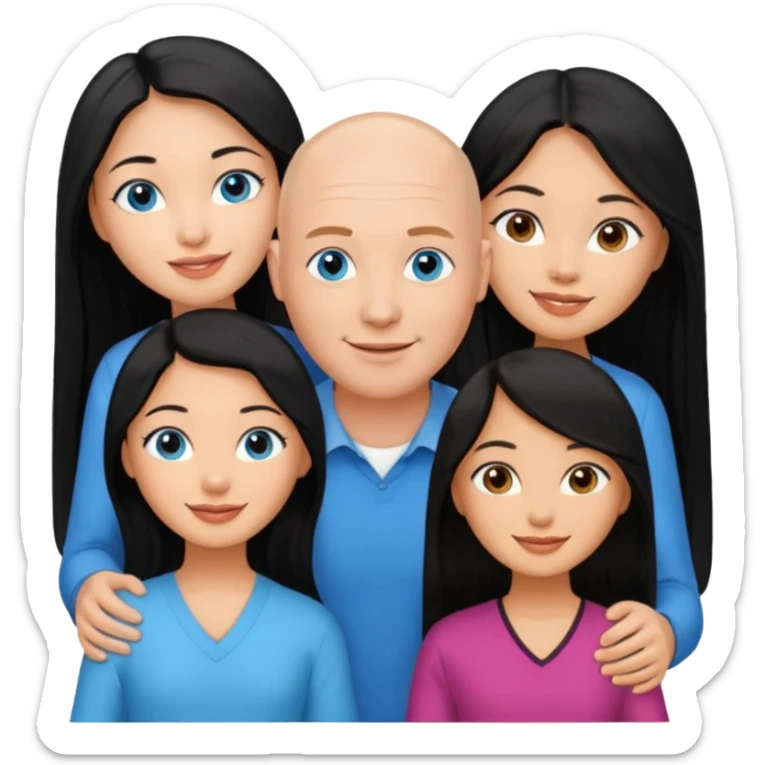 Bald white man blue eyes in love with Filipina woman 2 young Filipina girls long hair sticker