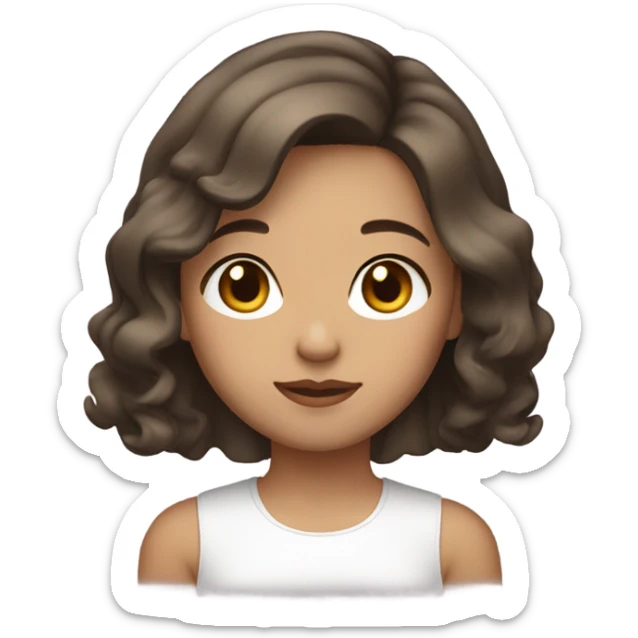 girl with asian skin brown eyes, brown wavy hair in a bob sticker