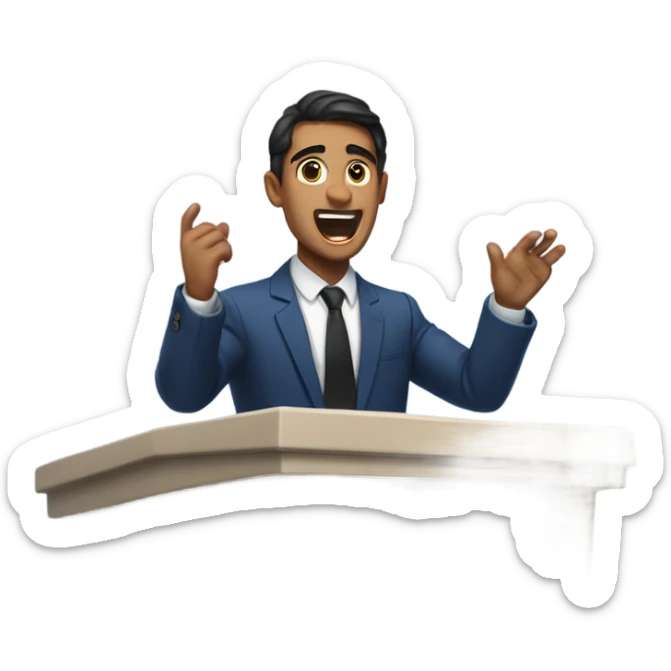 Tan Man with dark hair and eyes blue suit and black tie preaching behind pulpit sticker