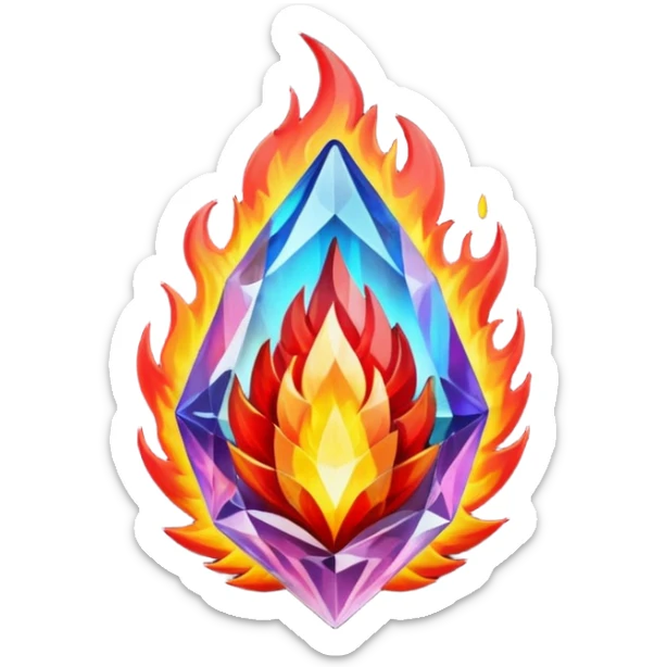 Red flaming crystal with a $ carved into the center of the crystal. sticker