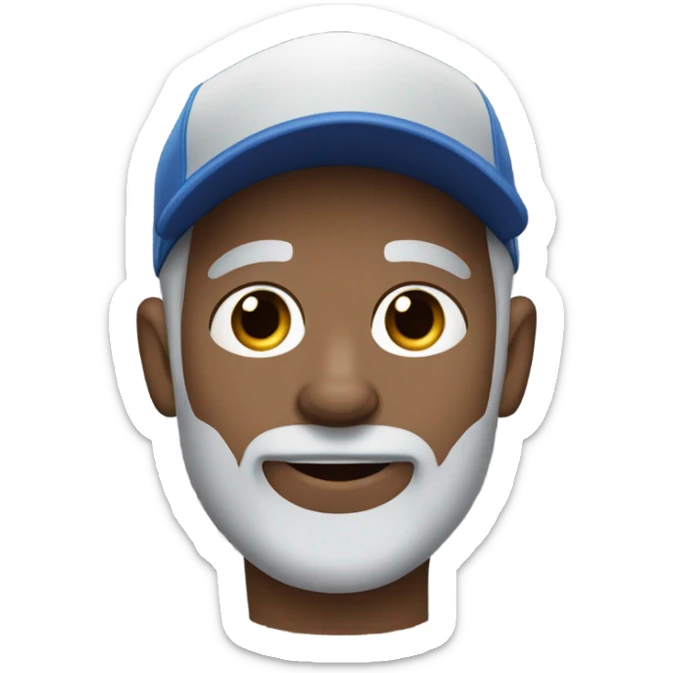 man with blue eyes gray hair gray goatee in ball cap holding black longhair chihuahua  sticker