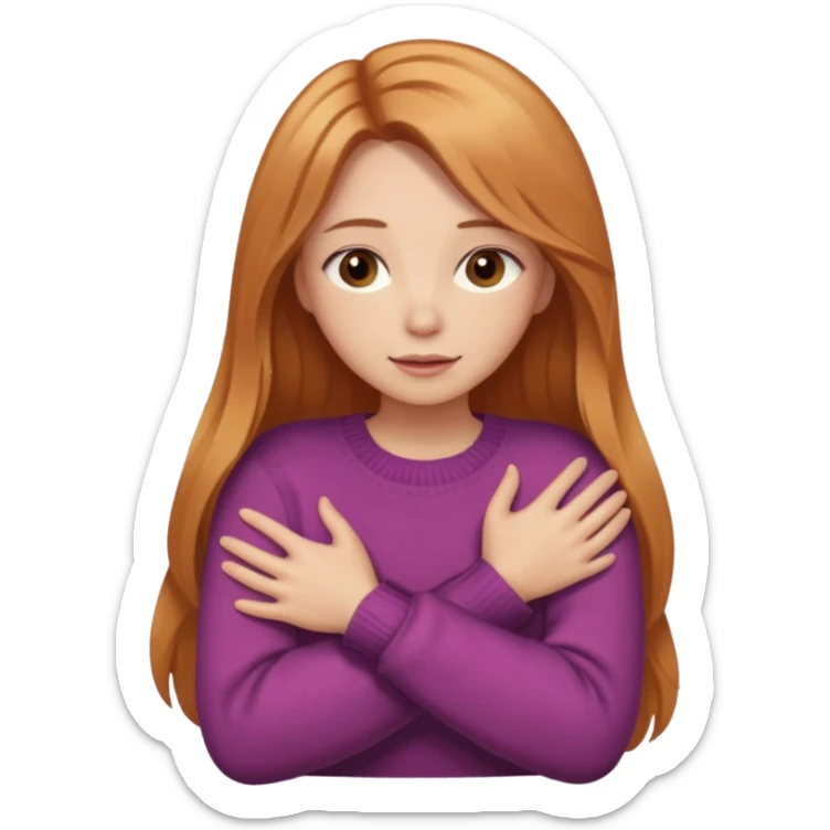 girlfriend with long dark strawberry blonde hair middle part with brown eyes giving hug sticker