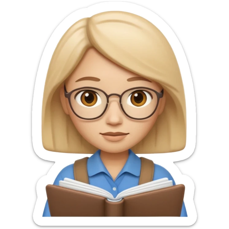 Apple Memoji-style 3D emoji of a calm counselor character with a notebook, soft shading, rounded shapes, warm colors, no background.
 sticker