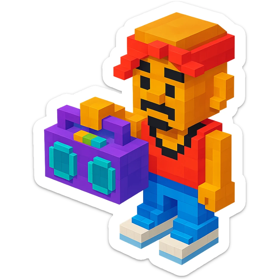 Lego version of 2Pac holding a boombox sticker