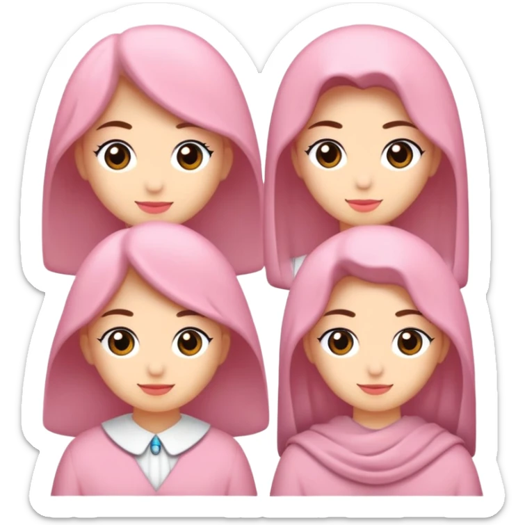 Beyaz ten, açık kumral uzun düz saç, çekik küçük ela gözler, minik burun, pembe dolgun dudaklar belirgin elmacık kemikleri olan bir kız sticker