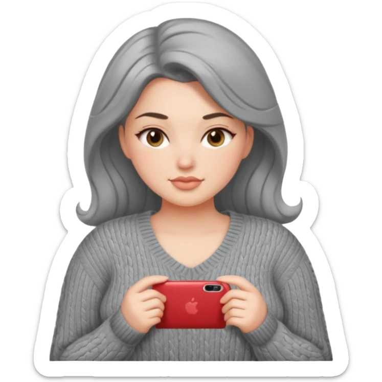 Design a woman’s grey sweater for a voluptuous woman. Just the sweater sticker