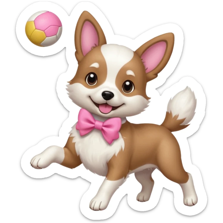 girly dog with a pink bow jumping in the air to catch a ball sticker