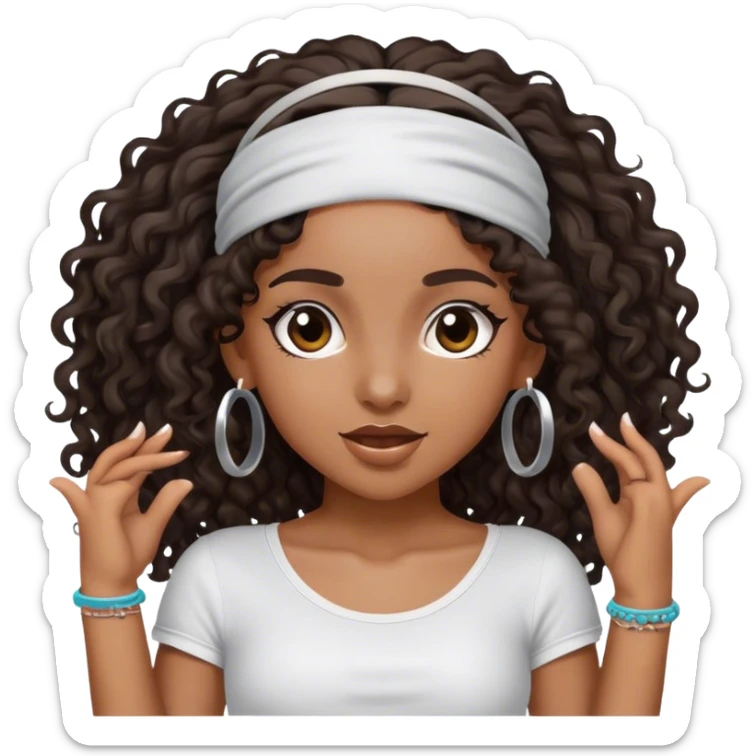 Dancing dark brown girl with long darn brown curly hair with headband hip hop sticker