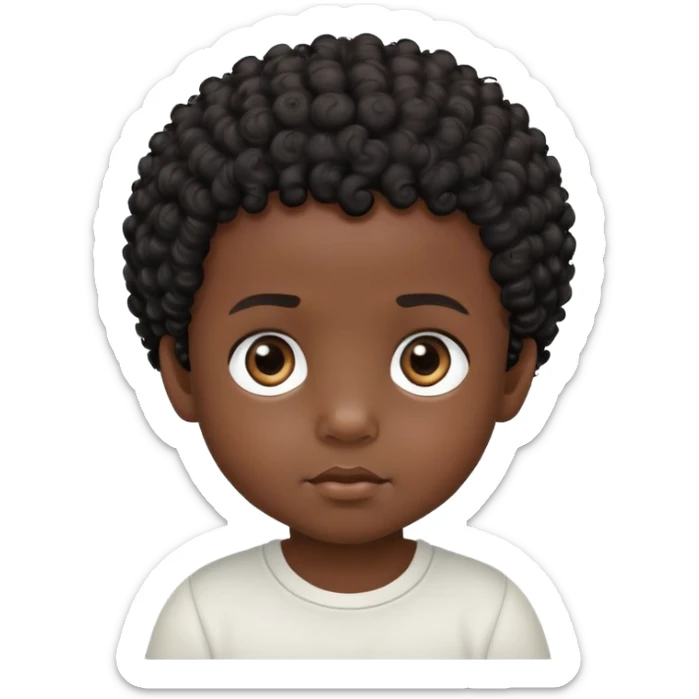 close up toddler boy face, African eyes, dark skin, black curly hair sticker