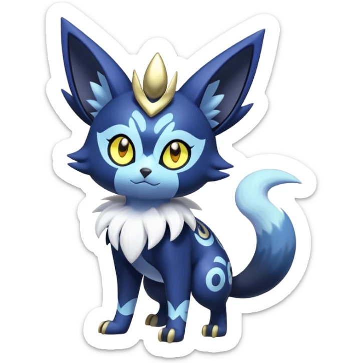 Shiny mExotic Colorfulj Excessive Mysterious Gothic Meowstic-Zorua-Noibat-Pokémon-Fakémon-hybrid-creature (full body) with pattern-markings with golden eyes sticker